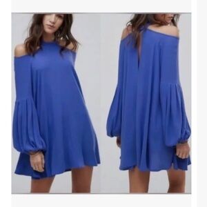 Free People Drift away cold shoulder boho blue dress/tunic sz XS or S